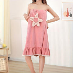 Flower Pattern Wearable Bath Towel Coral Velvet Bath Skirt for Adults Women