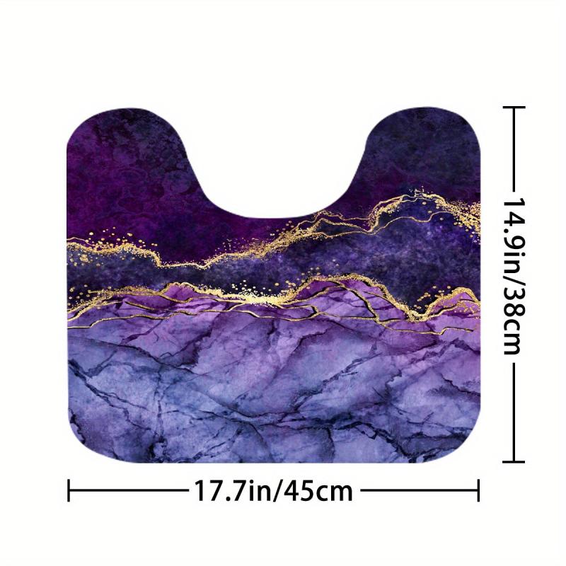 Waterproof Purple Marble Bathroom Set with Shower Curtain and Non Slip Rug