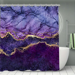 Waterproof Purple Marble Bathroom Set with Shower Curtain and Non Slip Rug