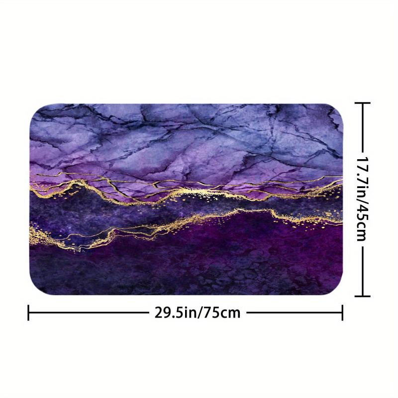 Waterproof Purple Marble Bathroom Set with Shower Curtain and Non Slip Rug