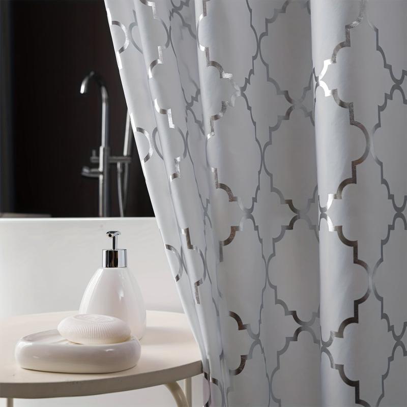 PEVA Shower Curtain Silvery Gray Moroccan Pearl Printed Bathroom Curtain