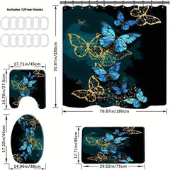 4pcs Butterfly Bathroom Set: Non-slip Mat, U-shaped Toilet Mat, Cover