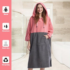 Comfy Hooded Bathrobe with Pocket, Quick Drying Towel for Indoor Loungewear