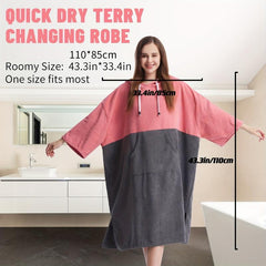 Comfy Hooded Bathrobe with Pocket, Quick Drying Towel for Indoor Loungewear