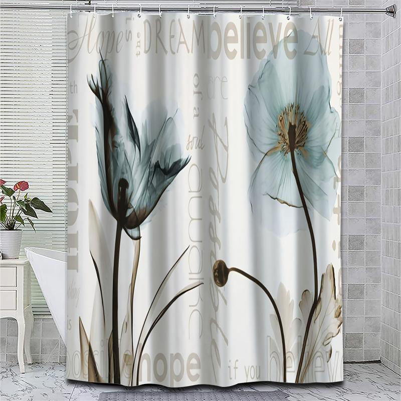 Waterproof Flounce Shower Curtain with 12 Hooks