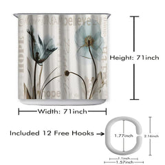 Waterproof Flounce Shower Curtain with 12 Hooks