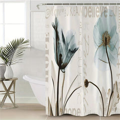 Waterproof Flounce Shower Curtain with 12 Hooks
