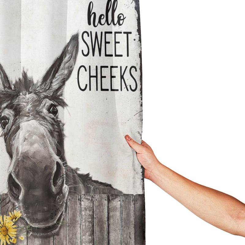 4pcs Donkey Printed Bath Set with Waterproof Curtain and Rug