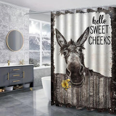 4pcs Donkey Printed Bath Set with Waterproof Curtain and Rug