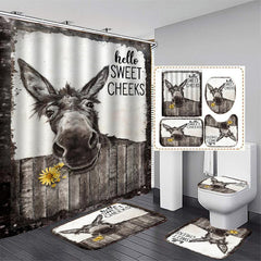 4pcs Donkey Printed Bath Set with Waterproof Curtain and Rug