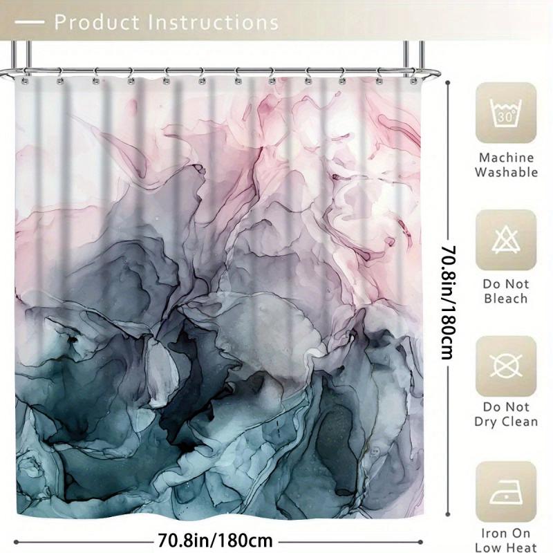 Marble Waterproof Shower Curtain Set with 12 Hooks, Non-Slip Bathroom Rug