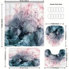 Marble Waterproof Shower Curtain Set with 12 Hooks, Non-Slip Bathroom Rug