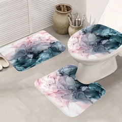 Marble Waterproof Shower Curtain Set with 12 Hooks, Non-Slip Bathroom Rug