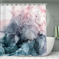 Marble Waterproof Shower Curtain Set with 12 Hooks, Non-Slip Bathroom Rug