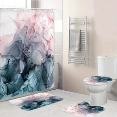 Marble Waterproof Shower Curtain Set with 12 Hooks, Non-Slip Bathroom Rug