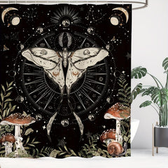 Butterfly Moon Pattern Shower Curtain with Hooks