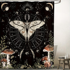 Butterfly Moon Pattern Shower Curtain with Hooks