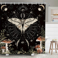Butterfly Moon Pattern Shower Curtain with Hooks