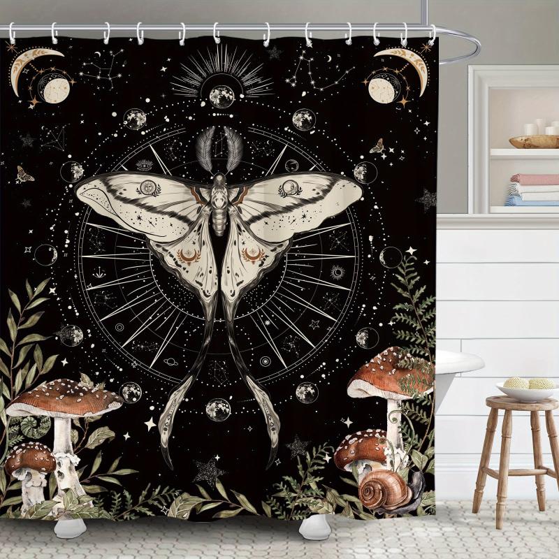 Butterfly Moon Pattern Shower Curtain with Hooks