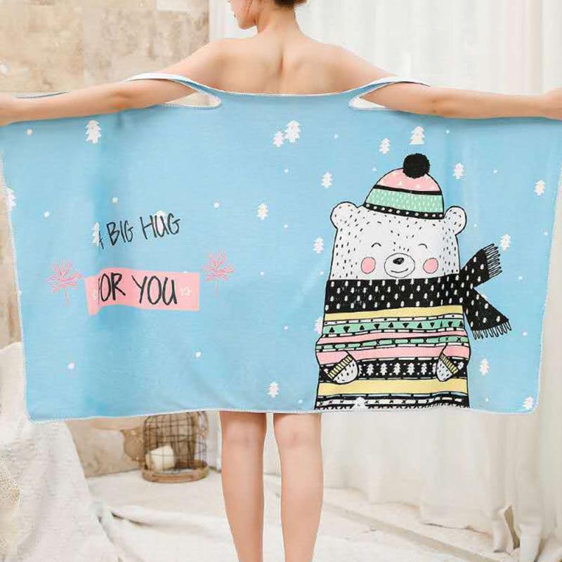 Cartoon Print Bath Towel Skirt for Adults Sauna Beach Gym Travel Nightwear