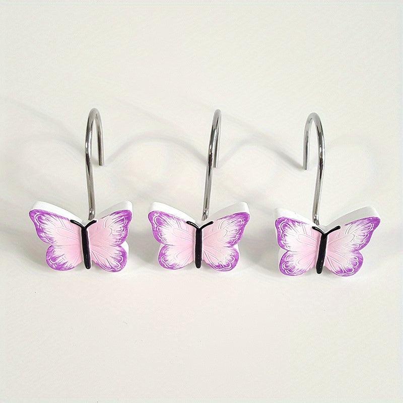 12pcs Butterfly Resin Shower Curtain Hooks Bathroom Accessories