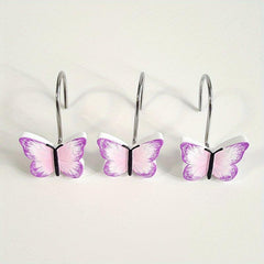 12pcs Butterfly Resin Shower Curtain Hooks Bathroom Accessories