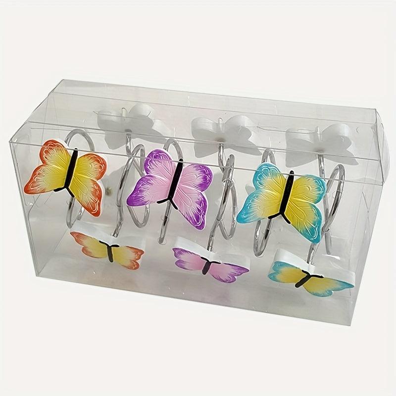 12pcs Butterfly Resin Shower Curtain Hooks Bathroom Accessories