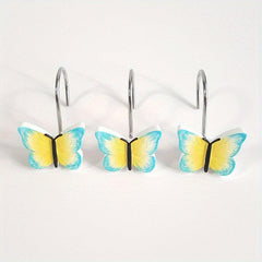 12pcs Butterfly Resin Shower Curtain Hooks Bathroom Accessories