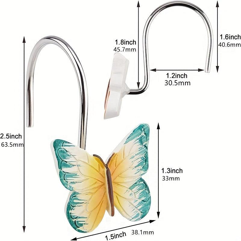 12pcs Butterfly Resin Shower Curtain Hooks Bathroom Accessories