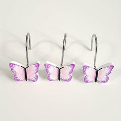 12pcs Butterfly Resin Shower Curtain Hooks Bathroom Accessories