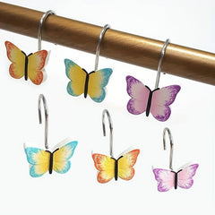 12pcs Butterfly Resin Shower Curtain Hooks Bathroom Accessories