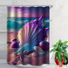4PCS Seaside Beach Shell Decoration Shower Curtain Set