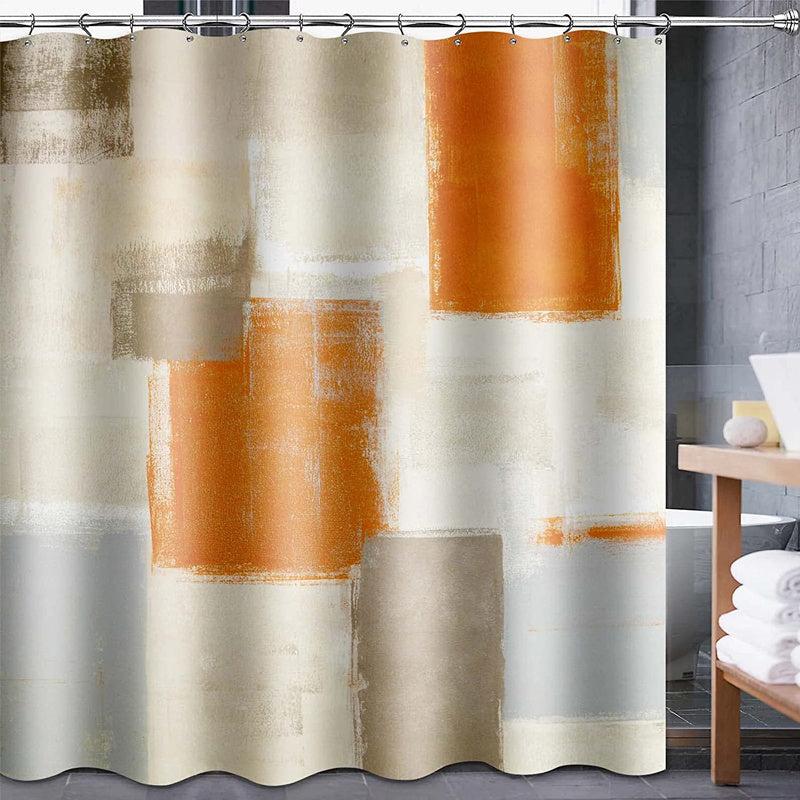 Orange & Grey Painting Shower Curtain 4pcs Set