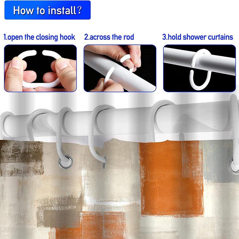 Orange & Grey Painting Shower Curtain 4pcs Set