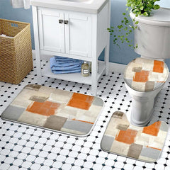 Orange & Grey Painting Shower Curtain 4pcs Set