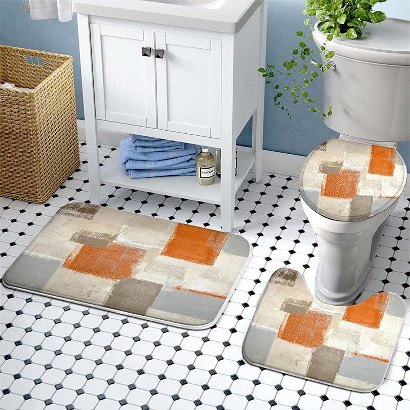 Orange & Grey Painting Shower Curtain 4pcs Set