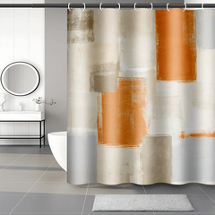 Orange & Grey Painting Shower Curtain 4pcs Set