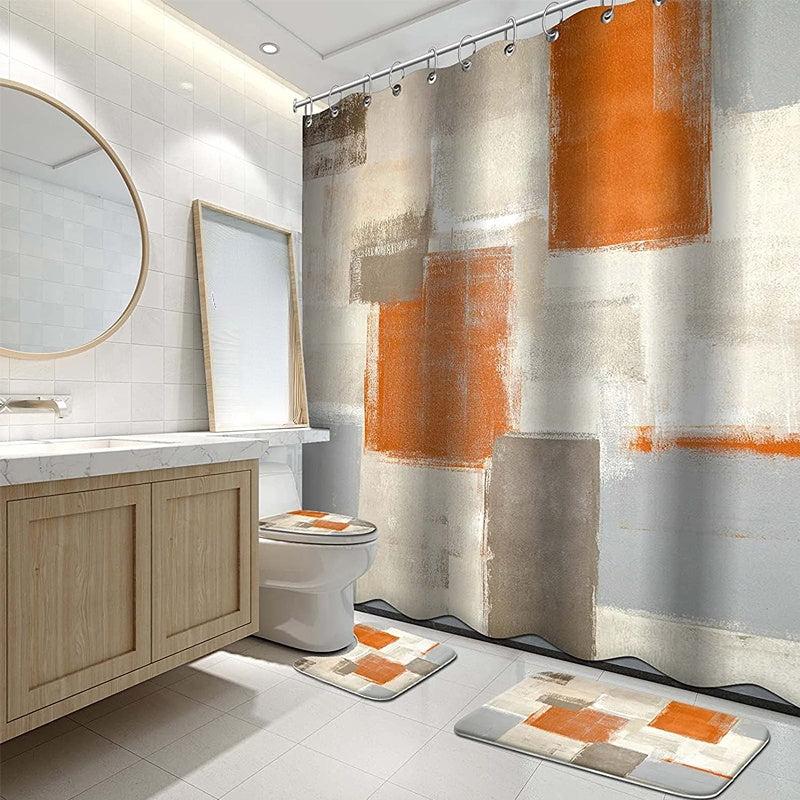 Orange & Grey Painting Shower Curtain 4pcs Set