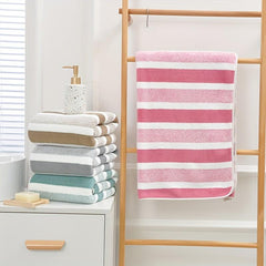 6pcs Striped Towel Set Soft Washcloth Hand Bath Towel Absorbent Towels
