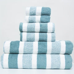 6pcs Striped Towel Set Soft Washcloth Hand Bath Towel Absorbent Towels