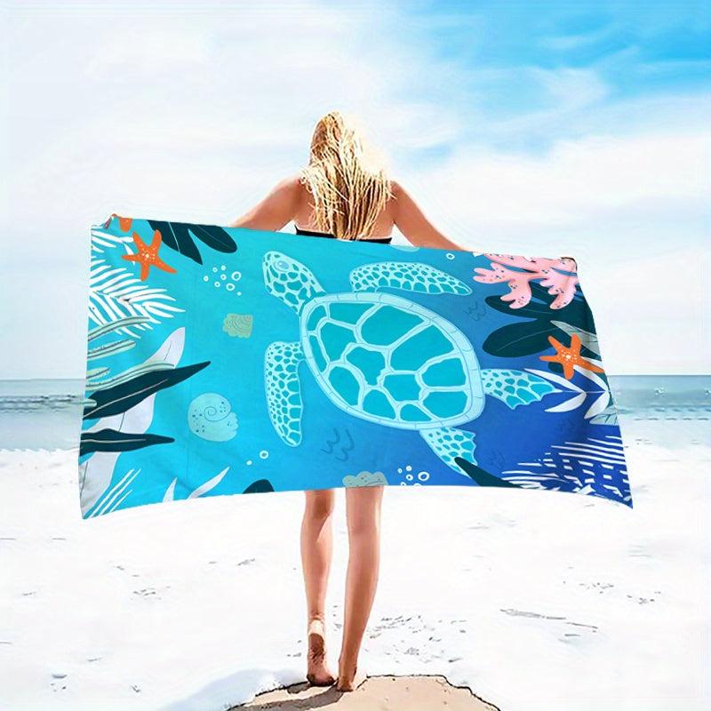 Sea Turtle Pattern Beach Towel Quick Drying Absorbent Microfiber Blanket