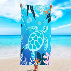 Sea Turtle Pattern Beach Towel Quick Drying Absorbent Microfiber Blanket