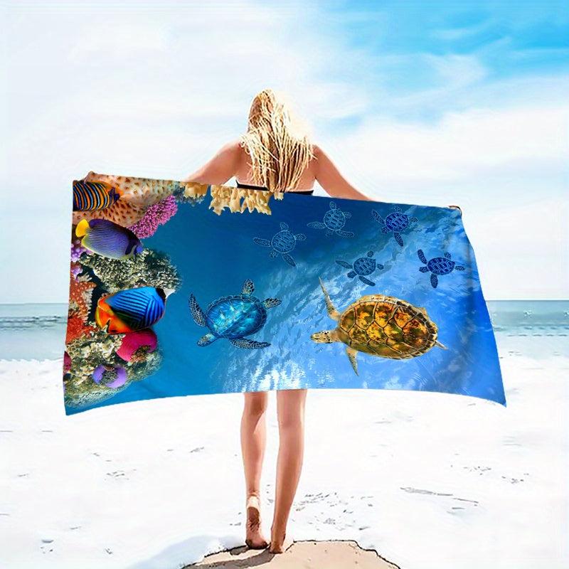 Sea Turtle Pattern Beach Towel Quick Drying Absorbent Microfiber Blanket