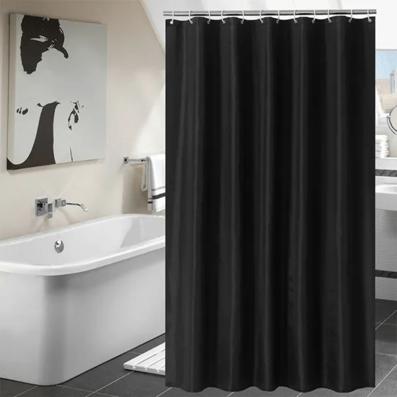 Solid Polyester Fabric Shower Curtain Waterproof Bathroom Decor