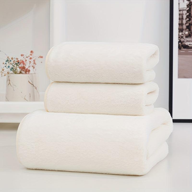 3pcs Solid Towel Set Soft Hand Bath Towel Quick Drying Absorbent Towels