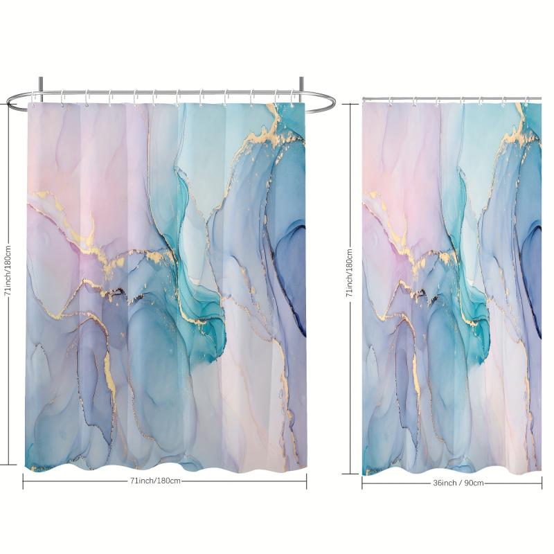 Dreamy Marble Gilded Bathroom Curtain with Plastic Hooks