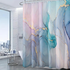 Dreamy Marble Gilded Bathroom Curtain with Plastic Hooks