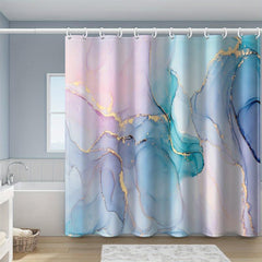 Dreamy Marble Gilded Bathroom Curtain with Plastic Hooks