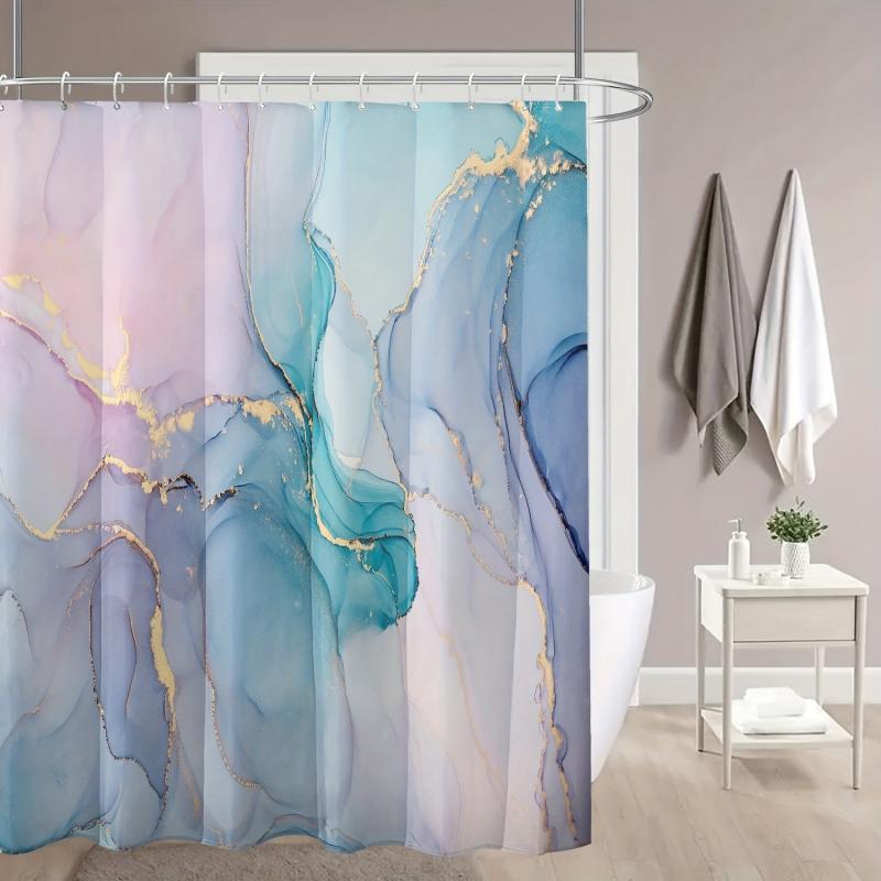 Dreamy Marble Gilded Bathroom Curtain with Plastic Hooks
