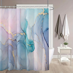 Dreamy Marble Gilded Bathroom Curtain with Plastic Hooks